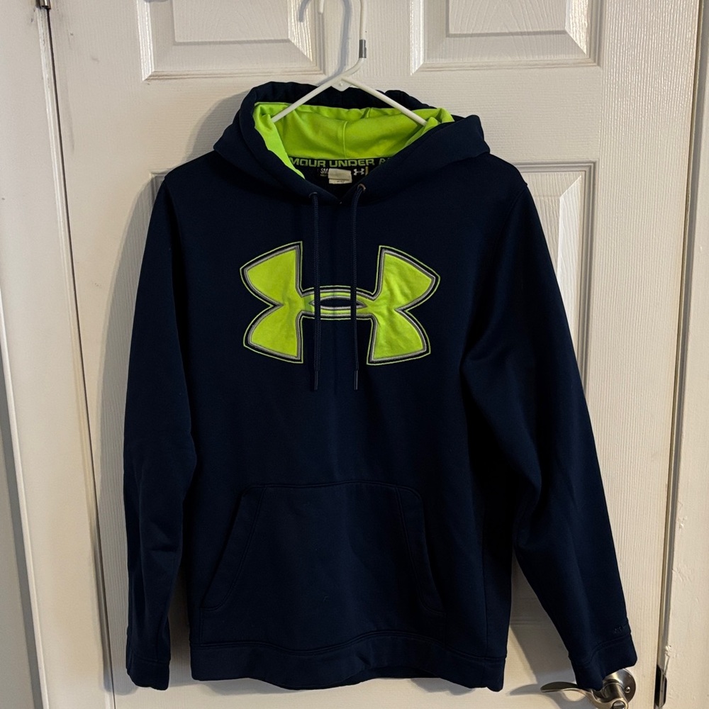 Under Armour Men's Navy and Neon Green Hoodie